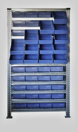 Regál s prepravkami 100 x 230 mm - 44 ks (4 modely) - 2