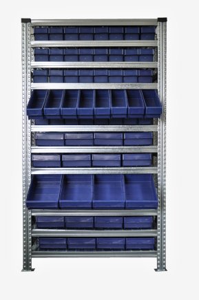 Regál s prepravkami 100 x 230 mm - 24 ks, 100 x 115 mm - 40 ks (4 modely) - 3