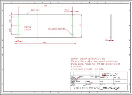 Pracovná doska buková škárovka typ MTS 02 BS25 2000 x 750 mm - 2