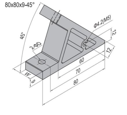 Uholník 45°, 80x80x9 mm - 2