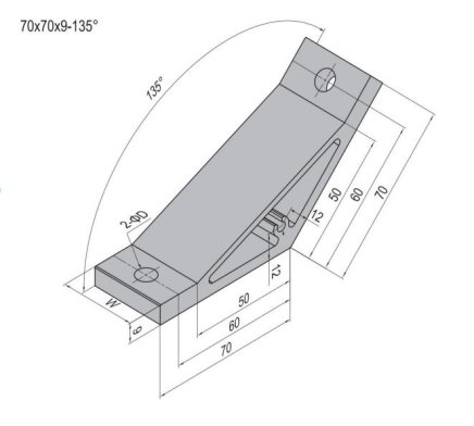 Uholník 135°, 70x70x9 mm - 2
