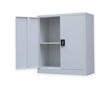 Plechová policová skriňa s otváraním dverí 110° C01B biela - 4