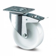 Otočné priemyselné koleso biele s totálnym zaistením a uchytením doštičkou (4 modely)