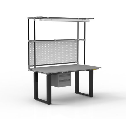 ESD Elektricky výškovo nastaviteľný pracovný stôl s nadstavbou