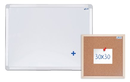 Jednodielna magnetická tabuľa hliníkový rám 60x45 cm +korková nástenka 30x30 cm