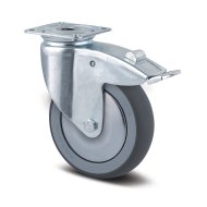 Prístrojové koleso šedé s ø 100 mm s totálnym zaistením, s uchytením doštičkou