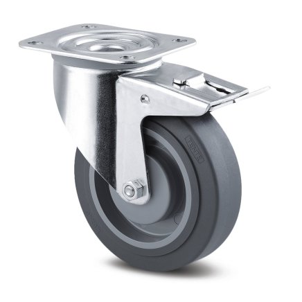 Prístrojové koleso šedé supratech s ø 125 mm s totální brzdou a uchytením doštičkou, otočné