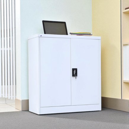 Plechová policová skriňa s otváraním dverí 110° C01B biela - 5