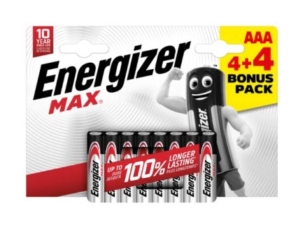 Batérie alkalické Energizer MAX AAA (sada 4 ks + 4 zadarmo)