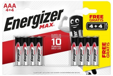 Batérie alkalické Energizer MAX AA (sada 4 ks + 4 zadarmo)