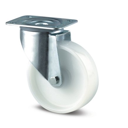 Otočné priemyselné koleso biele s ø 160 mm s uchytením doštičkou