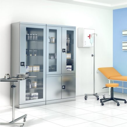 Nerezová skriňa so sklenenými a plnými dverami SmlN 114 - 2