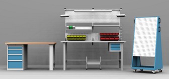 dielenský nábytok, dielenské skkrine, stoly, ponky, skrinky na náradie, systém na zavesovanie náradia, dielenské kontajnery, montážne stoly, dielenské zásuvkové skrine